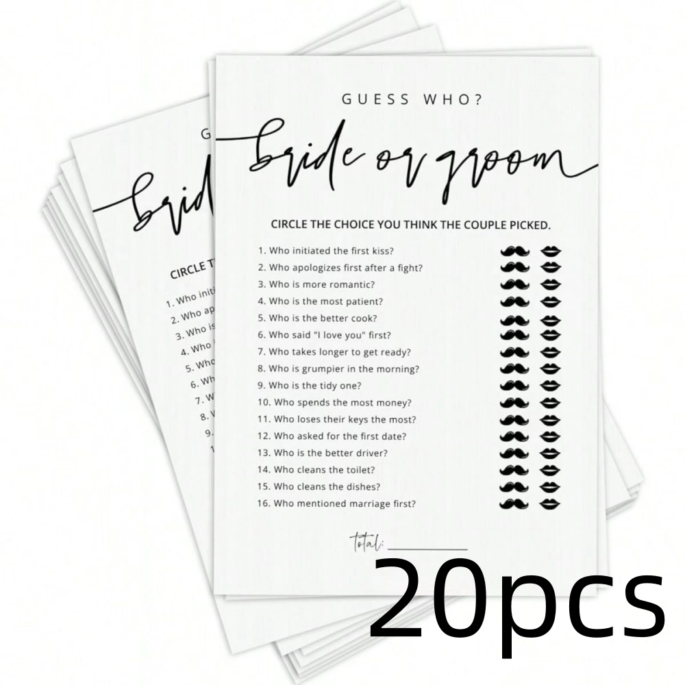 Party Games Bridal Shower - 20 cartes de jeu de mariage