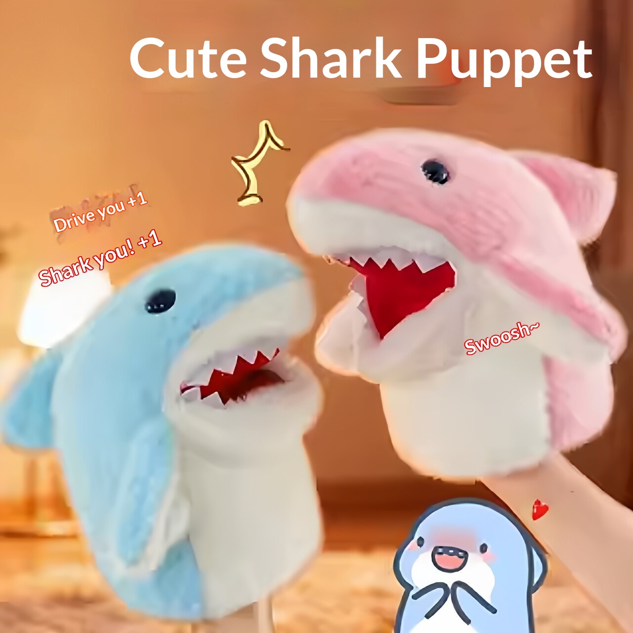 Party Games Children - Marionnette de main requin en peluche,